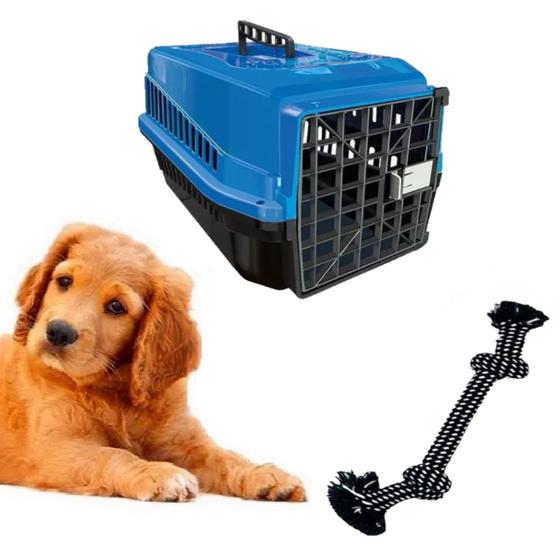 Imagem de Caixa Transporte Cachorro N3 Azul + Mordedor Chalesco Pet