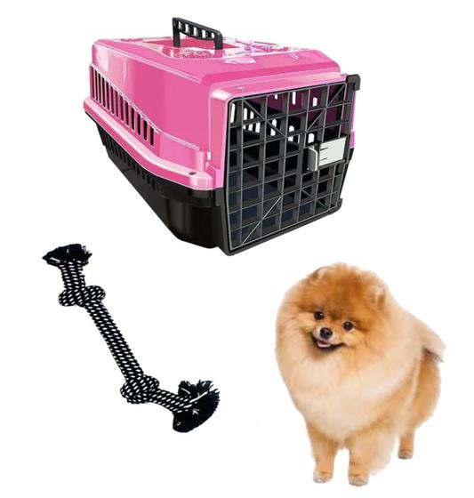 Imagem de Caixa Transporte Pet N1 Rosa + Brinquedo Corda Interativo