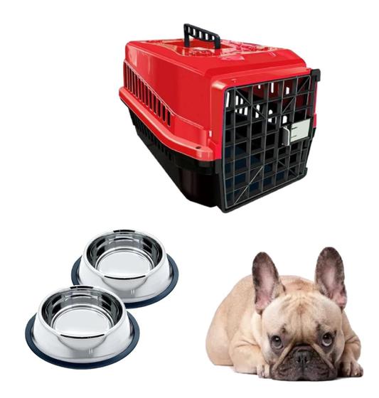 Imagem de Caixa Transporte Pet Vermelho N2 E Dois Bebedouro P/Cachorro