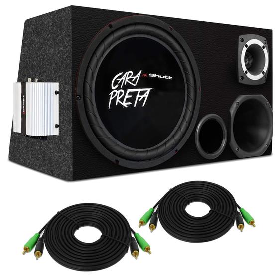 Imagem de Caixa Trio Completa 640W Subwoofer Shutt Cara Preta 12" + Driver + Super Tweeter + Corneta + Módulo