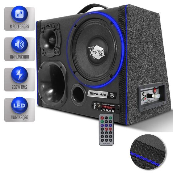 Imagem de Caixa Trio Som 8" Amplificada 700W Shutt Xplode LED Woofer Driver Corneta Tweeter Módulo + Placa Bt