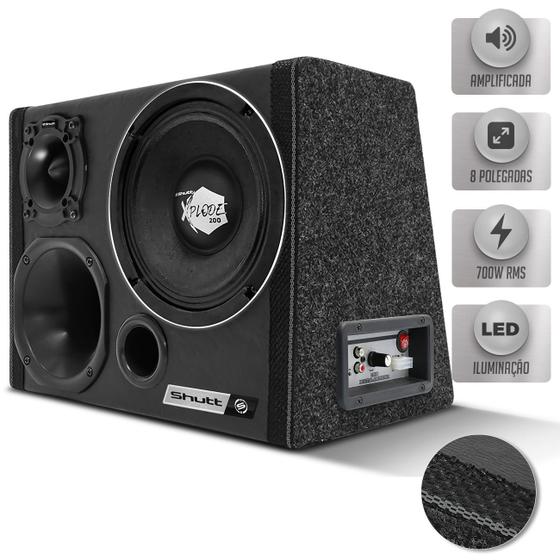 Imagem de Caixa Trio Som 8 Polegadas Amplificada 700W Woofer Shutt Xplode Corneta Driver Tweeter Led Neon