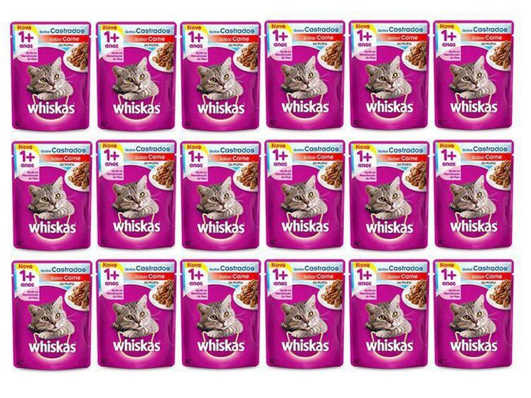 Imagem de Caixa Whiskas Sachê Para Gatos Ca Sabor Carne Alimento para Gatos castrados caixa 18 unidades de 85g