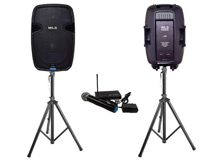 Imagem de Caixa WLS J15 PRO Ativa + J15 Passiva + 1 Mic s/fio+Pedestal