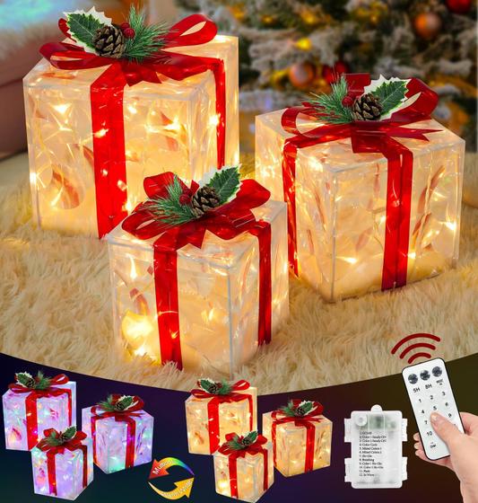 Imagem de Caixas de Presente de Natal Iluminadas TURNMEON - 60 LEDs com Temporizador