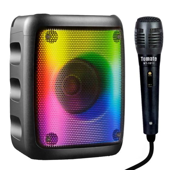 Imagem de Caixinha de Som Karaokê com Microfone FM Bluetooth e LEDs