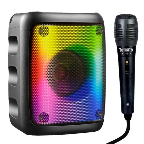 Imagem de Caixinha de Som Karaokê com Microfone FM Bluetooth Super LEDs