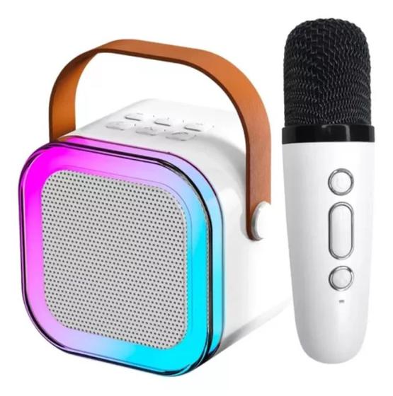 Imagem de Caixinha Karaokê com Microfone LED Bluetooth Sem Fio Branco