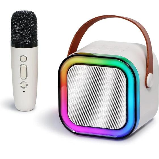 Imagem de Caixinha Karaokê com Microfone LED Bluetooth Sem Fio Branco