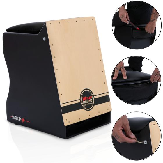 Cajón estendido pro elétrico witler drums preto natural Cajon