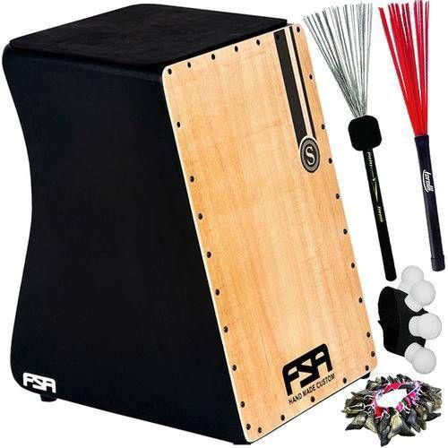 Imagem de Cajon Fs2501 Fsa Elétrico Captação Dupla Vassourinha Aço Nylon + Canela Shaker E Unha De Cabra