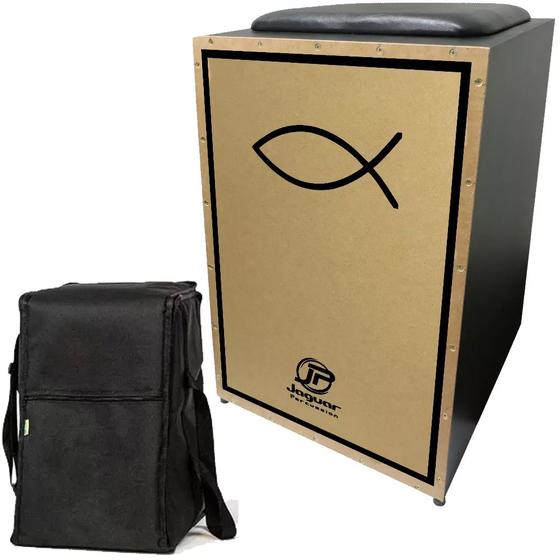 Imagem de Cajon Jaguar Eletroacústico PB002 EQ Estampa Gospel Peixe + Capa