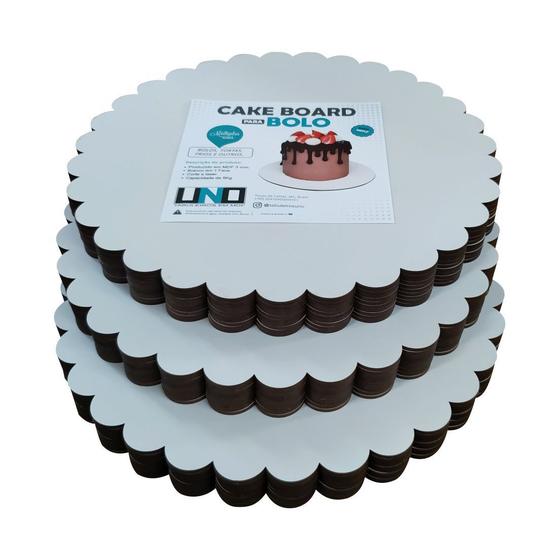 Imagem de Cake Board Para Confeitaria Bolo Mdf 3mm Borda Ondulado Ø 21 26 31cm Kit Com 60 Uno