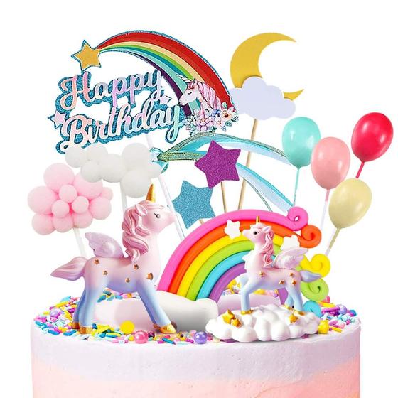 Imagem de Cake Topper MOVINPE com 2 Unicórnios Mágicos e 1 Arco-Íris
