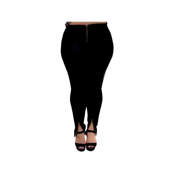 Imagem de Calça Alfaiataria Plus Size Cintura Alta Com Bolsos Detalhe Barra CZ