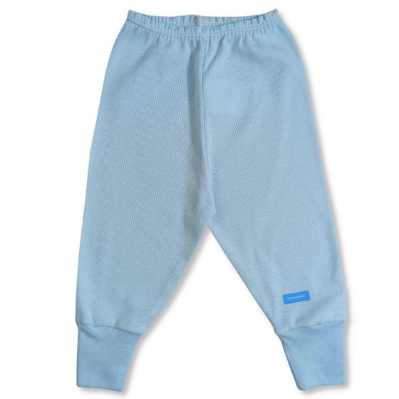 Imagem de Calça canelado bebê azul liso básico com pé reversível