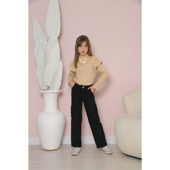 Imagem de Calça Cargo Jeans Feminina Juvenil Wide Leg Casual Blogueirinha