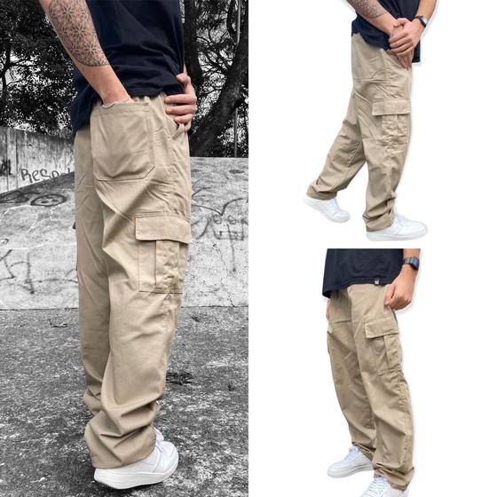 Calça Cargo Masculina Larga Skate Elástico Cintura Unissex Menor preço em Calça Cargo Masculina Larga Skate Elástico Cintura Unissex