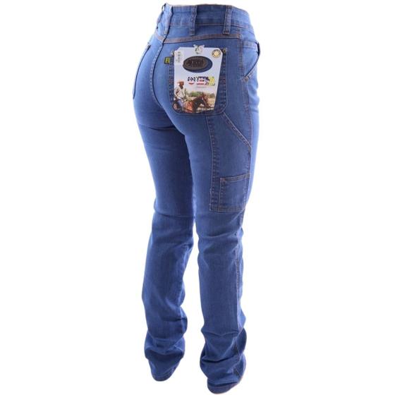 Imagem de Calça Carpinteira Feminina Cós Alto Jeans Com Lycra Country
