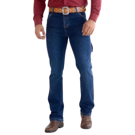 Imagem de Calça Carpinteira Jeans Country Reta Bolso Bordado Premium