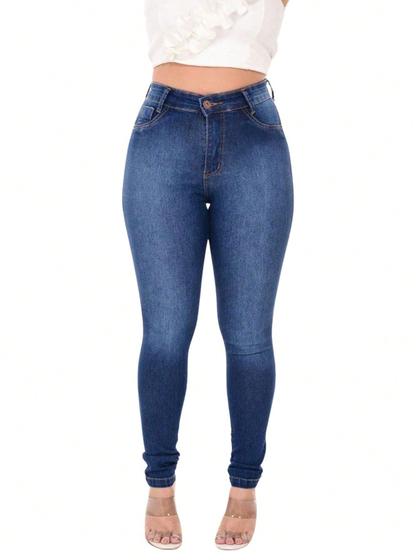 Imagem de Calça classica jeans feminina com levanta bubum new vintage corrosão