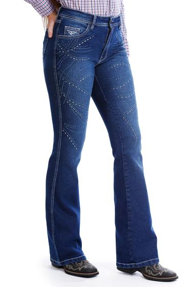 Imagem de Calça Country Feminina Jeans Flare Pedraria Azul - Rodeo Farm