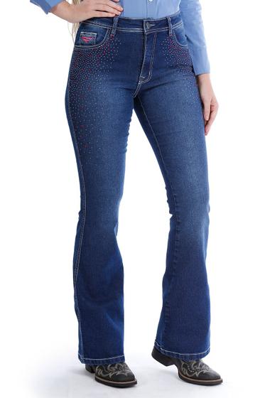 Imagem de Calça Country Feminina Jeans Flare Pedraria Pink - Rodeo Farm