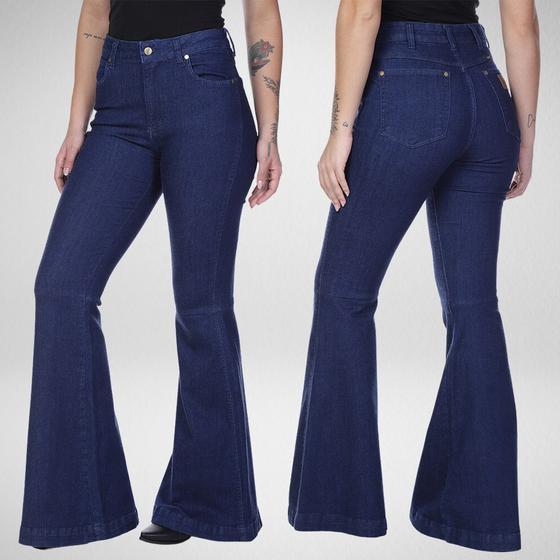 Imagem de Calça Country Feminina Wrangler Original Jeans Maxi Flare Azul Ref. WF2103UN