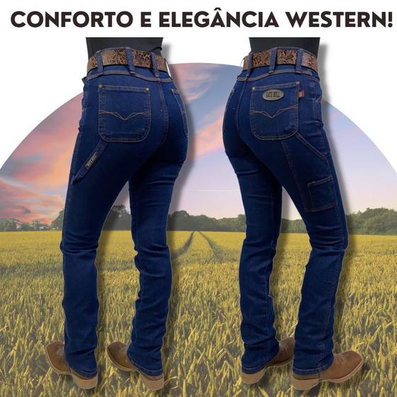 Imagem de Calça Country Jeans Feminina Carpinteira Race Bull Stone Boiadeira Cowgirl