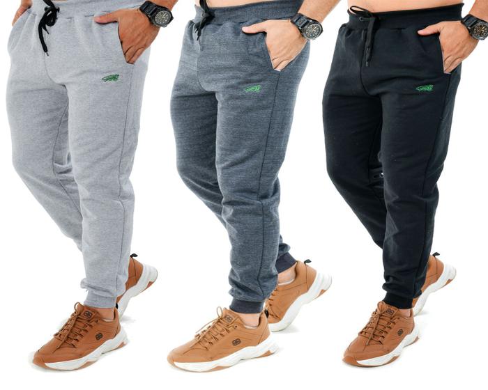 Imagem de Calça De Moletom masculina Adulto Slim Sport Academia Iguana Kit com 3