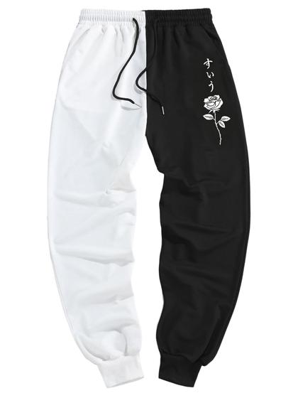 Imagem de Calça de moletom ZAFUL estampada para homens, corredores casuais, rosa, preta e branca