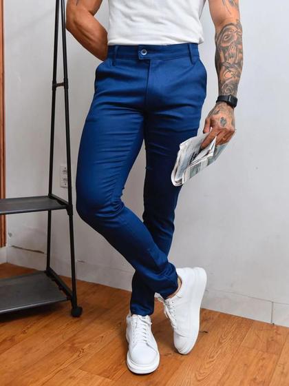 Calça de Sarja Masculina Alfaiataria Skinny Premium Acetinada Azul Nave - Conquest Menor preço em Calça de Sarja Masculina Alfaiataria Skinny Premium Acetinada Azul Nave - Conquest