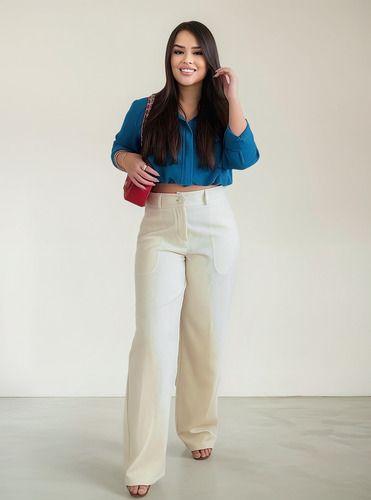 Calça Feminina Alfaiataria Wide Leg Pantalona Social Premium