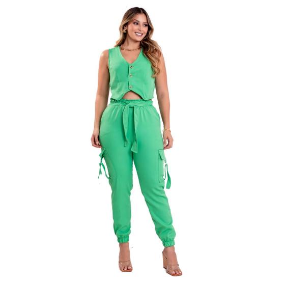 Imagem de Calça Feminina + Cropped de Alfaiataria Verde