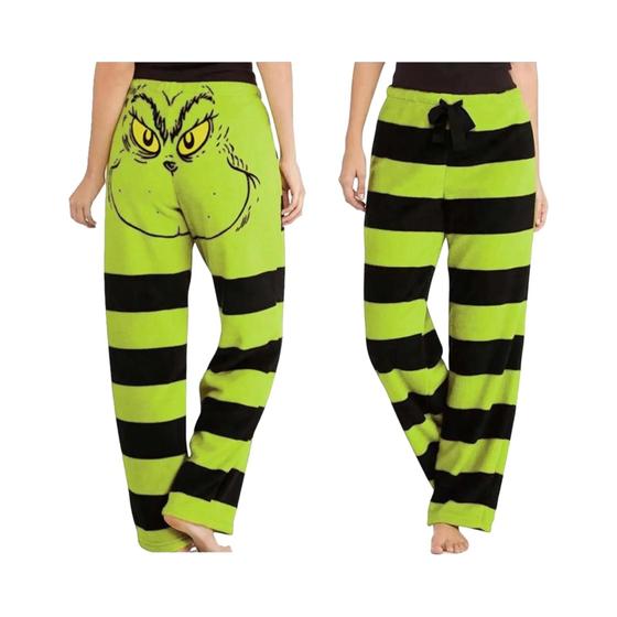 Imagem de Calça feminina de pijama listrada de Natal, calça comprida casual, roupa de fundo verde