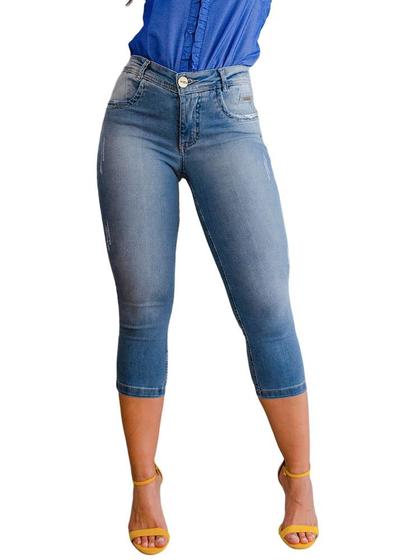 Imagem de Calça Feminina Jeans Capri Tradicional Delavê Niina Modeladora