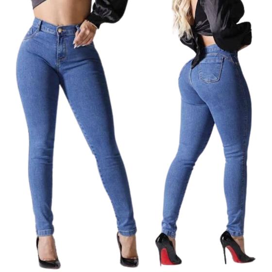 Imagem de Calça Feminina Jeans Cintura Alta Com Lycra Qualidade Premium Empina Bumbum