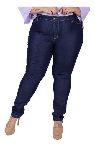 Imagem de Calça Feminina Jeans Plus Size Cintura Alta Com Lycra