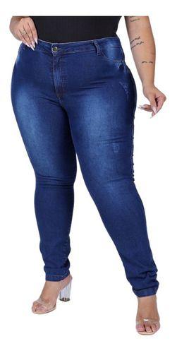 Imagem de Calça Feminina Jeans Plus Size Cintura Alta Com Lycra