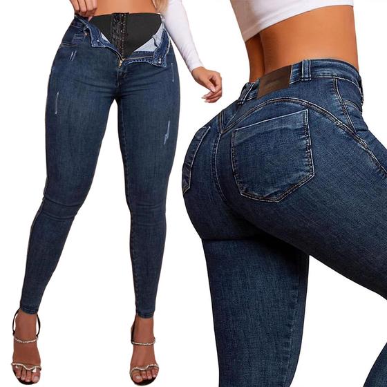 Calca Feminina Jeans Sawary Super Lipo com Cinta Modeladora Menor preço em Calca Feminina Jeans Sawary Super Lipo com Cinta Modeladora