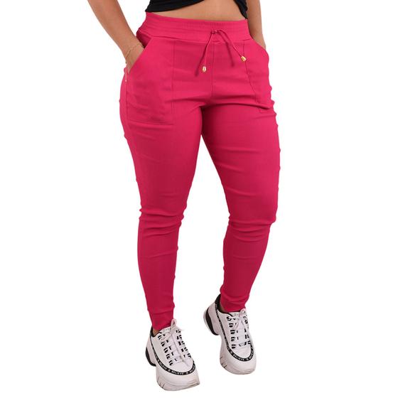 Imagem de Calça Feminina Jogger Cintura Alta Cargo Envio Imediato Elastano Moda Blogueira