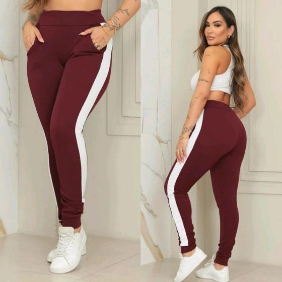 Imagem de Calça Feminina Jogger Com Listra Lateral Tecido Crepe