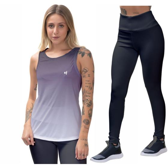 Imagem de Calça Feminina Legging Blusa Esportiva Cavada Proteção UV50 Térmica Caminhada Musculação