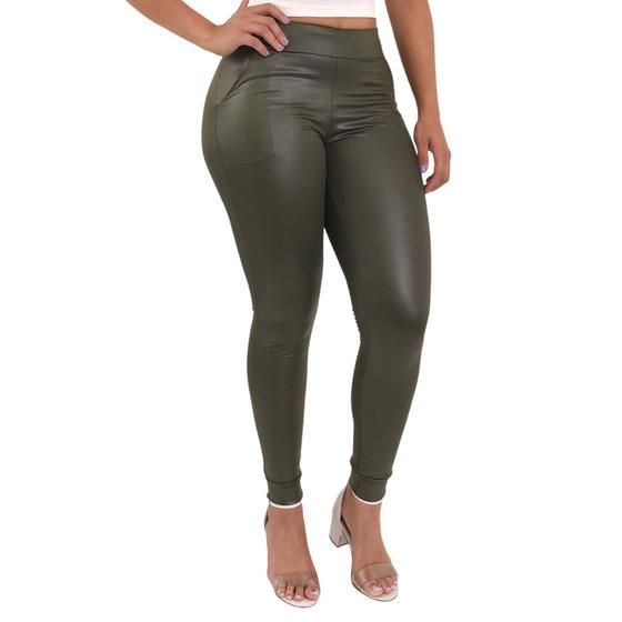 Imagem de Calça Feminina material sintético Cirre Skinny Cós Alto Lycra