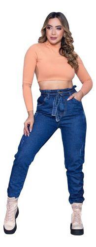 Imagem de Calça Feminina Mom Wide Leg Jeans Cintura Alta Sem Elastano