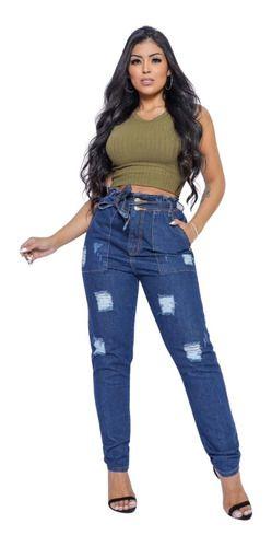 Imagem de Calça Feminina Mom Wide Leg Jeans Cintura Alta Sem Elastano