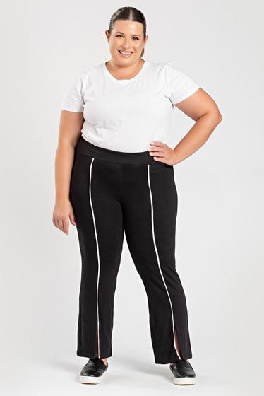 Imagem de Calça Feminina Pantacourt Plus Size Moletinho c/ Elastano Filete Contraste - Serena