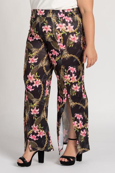 Imagem de Calça Feminina Plus Size Estampada  Tecido Confort Cós Elástico Fenda Pernas - Serena