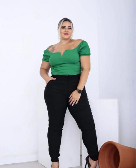 Imagem de Calça Feminina Plus Size Social Com Lycra Fivela Cores