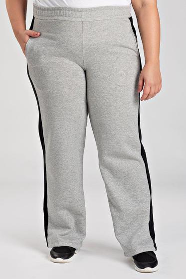 Imagem de Calça Feminina Plus Size Wed Leg Moletom Faixa Lateral Cós com Elástico Bolsos Funcionais - Serena